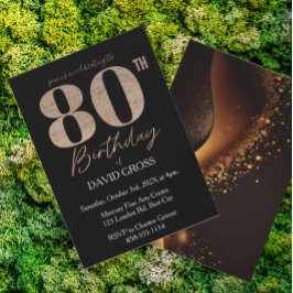 Zwart en goud glitter werveling 80ste verjaardag kaart