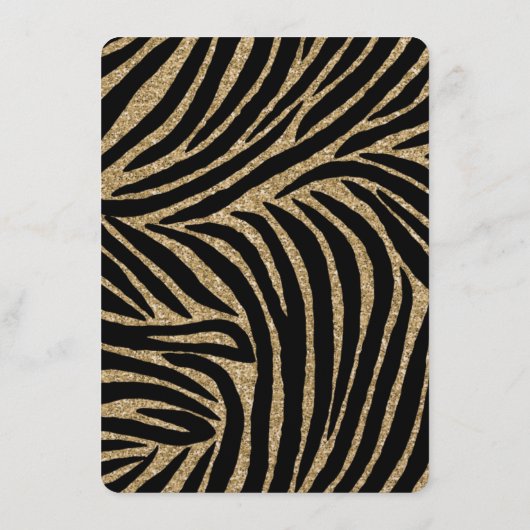 Zwart en Goud Glitter Zebra Print Bruiloft Menu (Achterkant)
