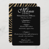Zwart en Goud Glitter Zebra Print Bruiloft Menu (Voorkant / Achterkant)