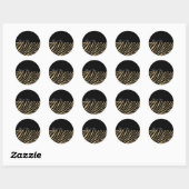 Zwart en Goud Glitter Zebra Print Dank u Ronde Sticker (Vel)