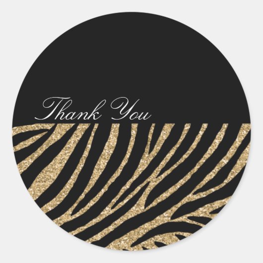 Zwart en Goud Glitter Zebra Print Dank u Ronde Sticker (Voorkant)