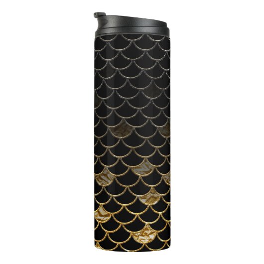 Zwart en Goud Glitter Zeemeermin Schalen Thermosbeker (Geroteerd rechts)