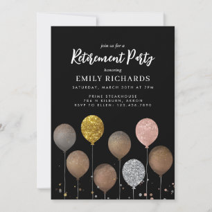 Zwart en goud glitters balon pensioenfeest partij kaart