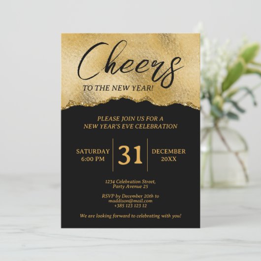 Zwart en goud glitters feest Nieuwjaar Kaart (Staand voorkant)