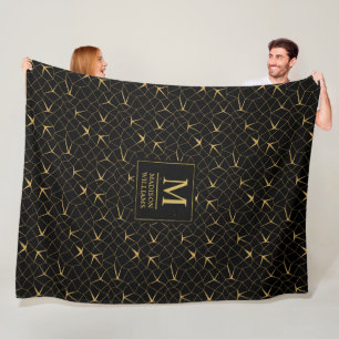 Zwart en goud glitters luxe geometrisch patroon fleece deken