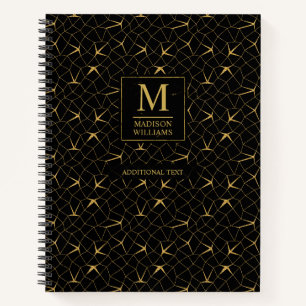 Zwart en goud glitters luxe geometrisch patroon notitieboek