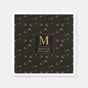 Zwart en goud glitters luxe geometrisch patroon servet
