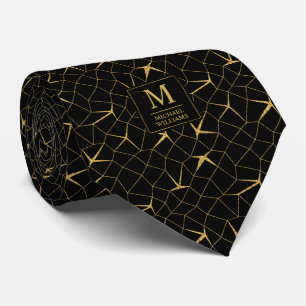 Zwart en goud glitters luxe geometrisch patroon stropdas