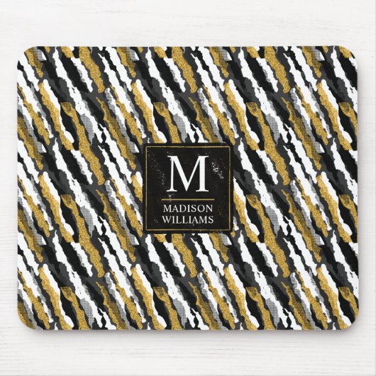 Zwart en goud glitters wit dier zebra patroon muismat (Voorkant)