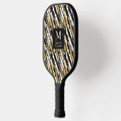 Zwart en goud glitters wit dier zebra patroon pickleball paddle (Links)
