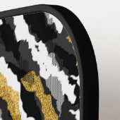 Zwart en goud glitters wit dier zebra patroon pickleball paddle (Links Detail)