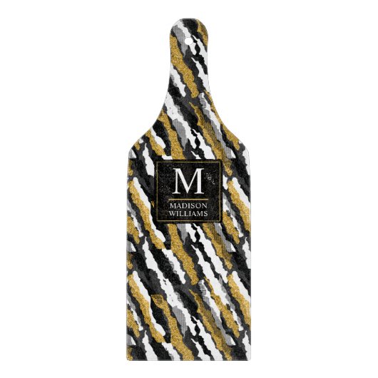 Zwart en goud glitters wit dier zebra patroon snijplank (Voorkant)