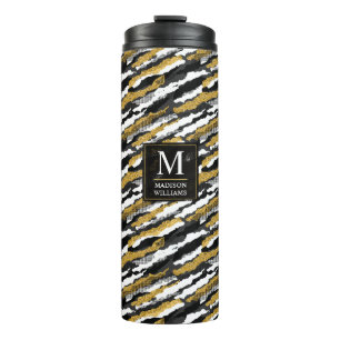 Zwart en goud glitters wit dier zebra patroon thermosbeker