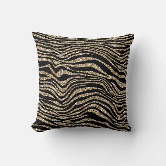 Zwart en goud glitters zebrastreep     kussen (Voorkant)