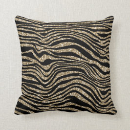 Zwart en goud glitters zebrastreep kussen