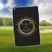 Zwart en Goud Golfer En Club Naam Datum Golfhanddoek