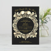 Zwart en goud Gothic Photo Engagement Party Kaart (Staand voorkant)