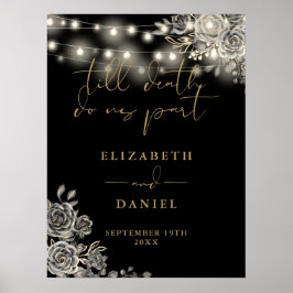 Zwart en Goud Gothic Rozen Lichten Trouwteken Poster