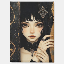 Zwart en goud gotisch anime-meisje magneet