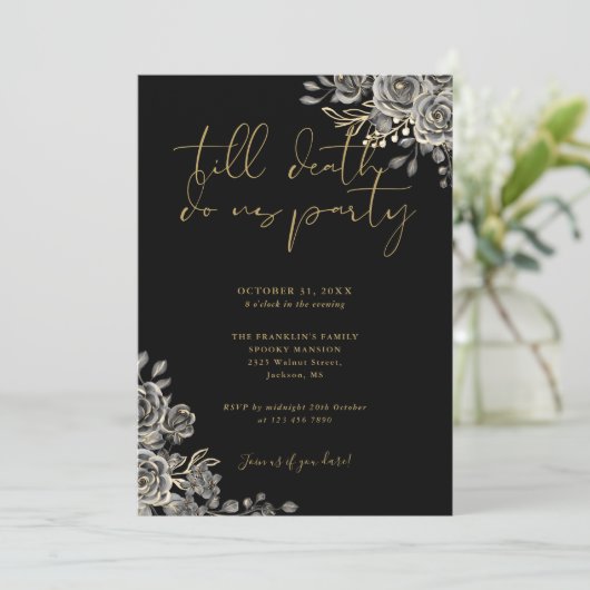 Zwart En Goud Gotisch Bloem Motief Volwassenen Hal Kaart (Staand voorkant)