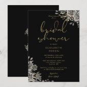 Zwart en goud gotische bloem bruiloft feest kaart (Voorkant / Achterkant)