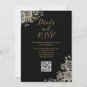 Zwart En Goud Gotische Bloem QR Code Trouwen Kaart (Achterkant)