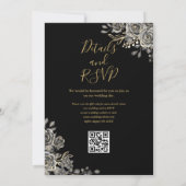 Zwart en Goud Gotische Bloemen QR Code Bruiloft Kaart (Achterkant)