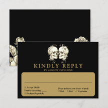 Zwart en goud gotische bloemen schedels bruiloft