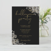 Zwart en Goud Gotische Bloemen Volwassen Halloween Kaart (Staand voorkant)