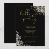 Zwart en Goud Gotische Bloemen Volwassen Halloween Kaart (Voorkant / Achterkant)