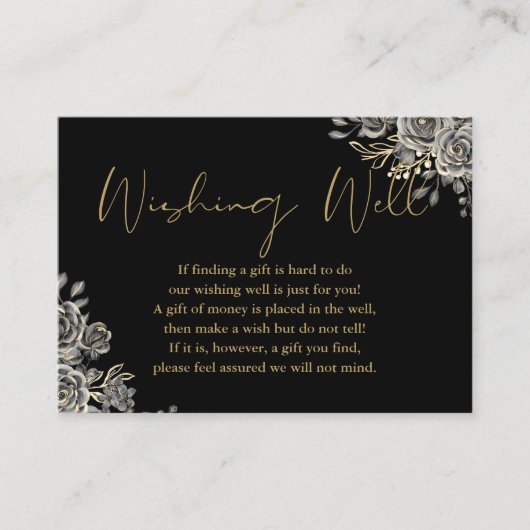 Zwart en Goud Gotische Bloemen Wishing Well Bruilo Informatiekaartje (Voorkant)