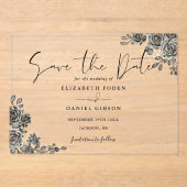 Zwart en goud gotische bloemenbruiloft save the da acryl uitnodigingen (Voorkant)