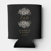 Zwart en goud gotische bloemenmonogram bruiloft blikjeskoeler (Achterkant)
