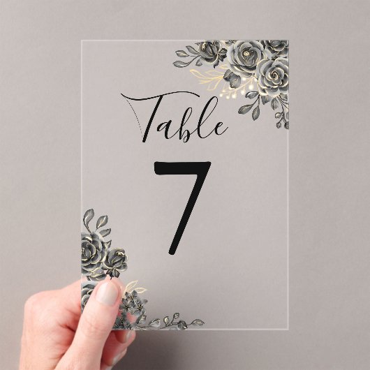 Zwart en goud gotische bloementafel nummer acryl uitnodigingen (Insitu (Draagbaar))