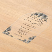 Zwart en Goud Gotische Rozen Bloemboogbruiloft Acryl Uitnodigingen (Laagn)