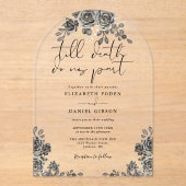 Zwart en Goud Gotische Rozen Bloemboogbruiloft Acryl Uitnodigingen (Voorkant)