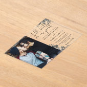 Zwart en Goud Gotische Rozen Bloemen Foto Bruiloft Acryl Uitnodigingen (Laagn)