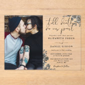 Zwart en Goud Gotische Rozen Bloemen Foto Bruiloft Acryl Uitnodigingen (Voorkant)