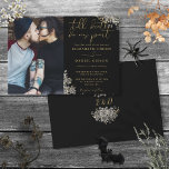 Zwart en Goud Gotische Rozen Bloemen Foto Bruiloft Kaart<br><div class="desc">Deze elegante gotische bruiloft uitnodiging kan worden gepersonaliseerd met uw foto en bruiloft details in chique typografie met uw monogram initialen op de achterkant. Ontworpen door Thisnotme©</div>