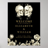 Zwart en Goud Gotische Schedels Huwelijk Welkom Te Poster (Voorkant)