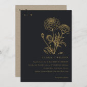 Zwart en goud goudsbloem bloemenschets bruiloft kaart (Voorkant / Achterkant)
