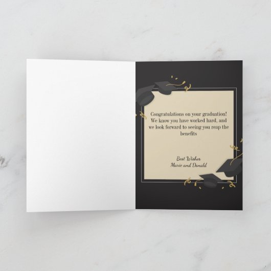 Zwart en Goud Graduation Cap Wenskaart Kaart (Binnen)