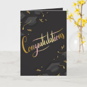 Zwart en Goud Graduation Cap Wenskaart Kaart (Gele Bloem)