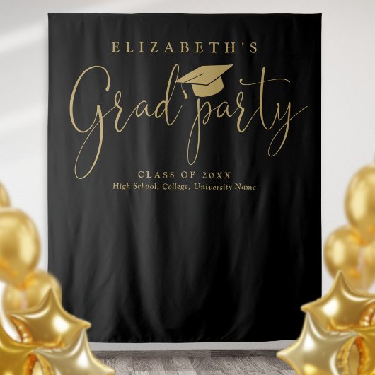 Zwart en Goud Graduation Party Foto achtergrond Wandkleed