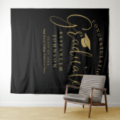 Zwart en Goud Graduation Party Foto achtergrond Wandkleed (In Situ (horizontaal))