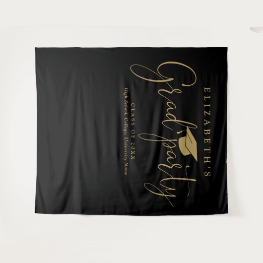 Zwart en Goud Graduation Party Foto achtergrond Wandkleed (Voorkant (horizontaal))