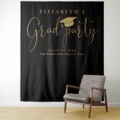 Zwart en Goud Graduation Party Foto achtergrond Wandkleed (In situ)