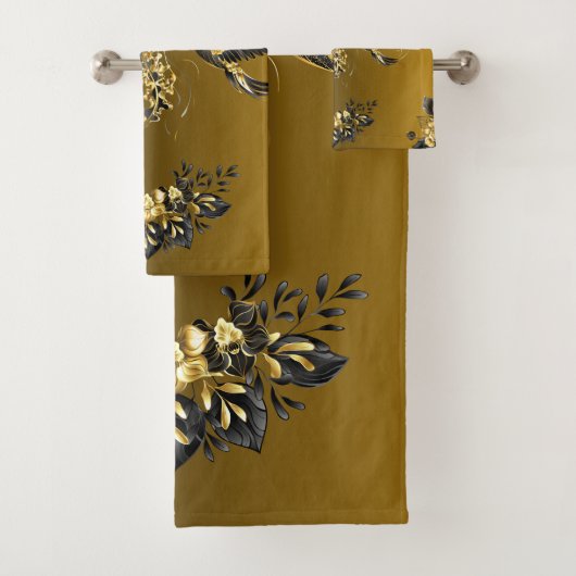 Zwart en Goud Grafische Kunst, Etherische Unison Bad Handdoek (Insitu)