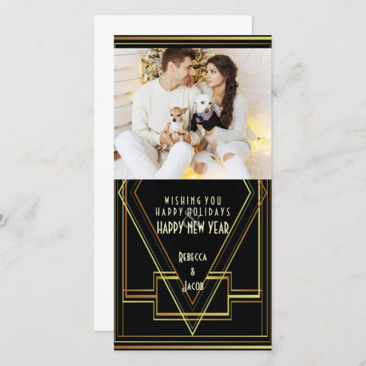 Zwart en goud Great Gatsby vakantiefoto Feestdagenkaart (Voorkant / Achterkant)