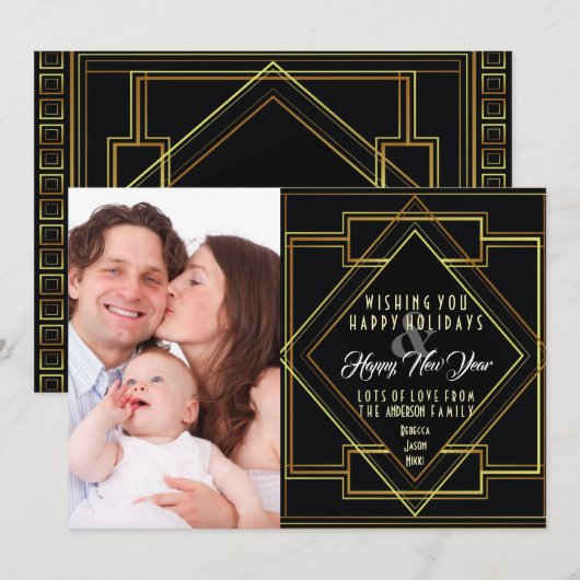 Zwart en goud Great Gatsby vakantiefoto Feestdagenkaart (Voorkant / Achterkant)